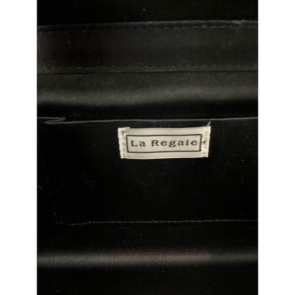 La Regale Vintage Black Satin Beaded Evening Clutch Purse With Shoulder Strap - Picture 6 of 7